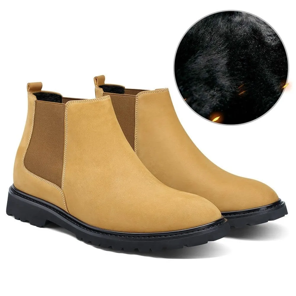 7 CM / 2.76 Inches CMR CHAMARIPA Winter Yellow Nubuck Chelsea Boots