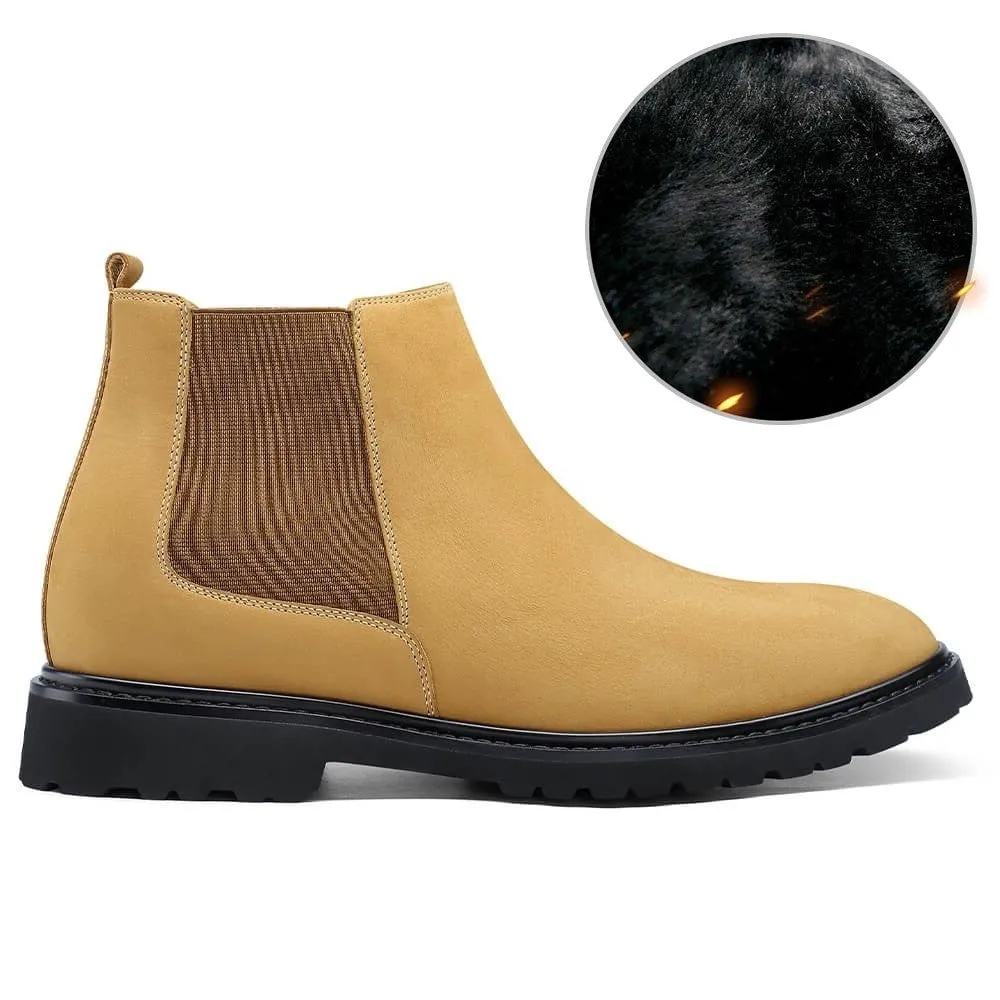 7 CM / 2.76 Inches CMR CHAMARIPA Winter Yellow Nubuck Chelsea Boots