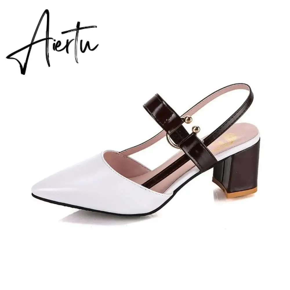 Aiertu Sandals Women's Summer New Pointy Chunky Sandals Large Size Women's Fashion Woman Shoes