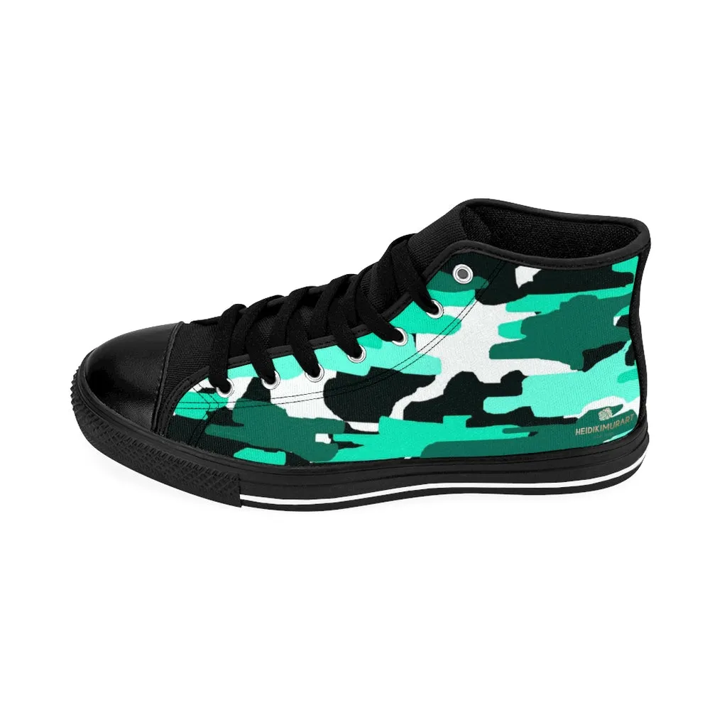 Blue Camo Men's High-top Sneakers, Camoflage Print Men's Designer Tennis Running Shoes