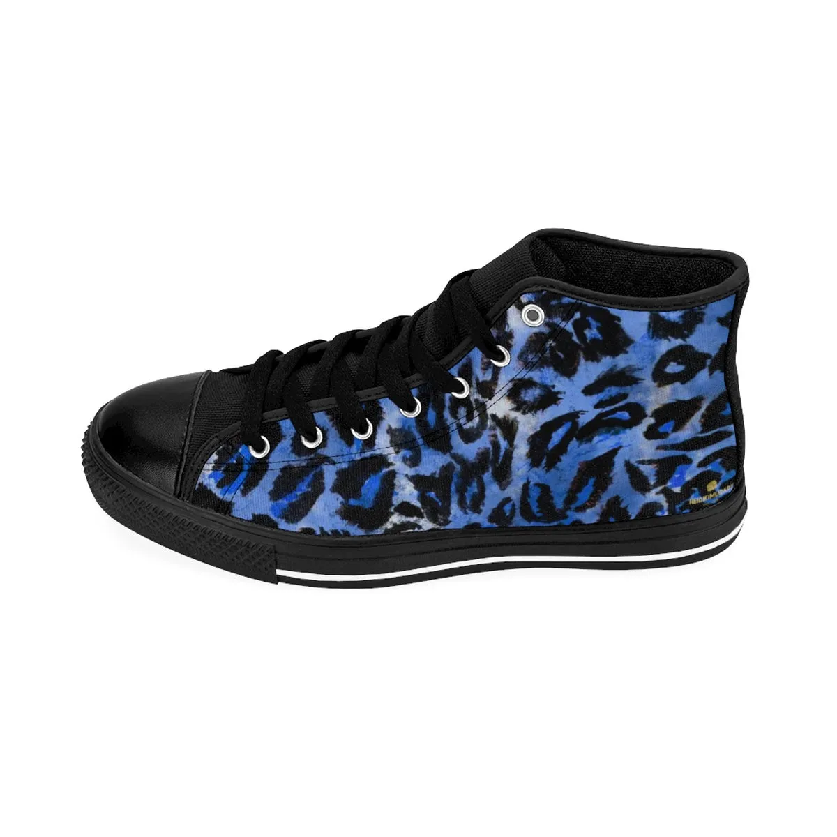 Blue Leopard Men's Sneakers, Animal Print Best  High-top Fashion Running Tennis Shoes