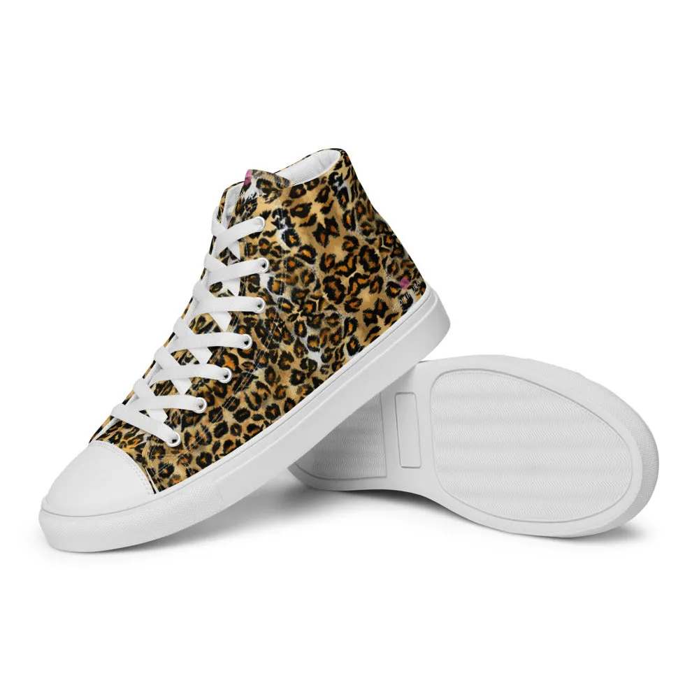 Brown Leopard Men's High Top, Leopard Animal Print Men’s High Top Canvas Sneaker Shoes (US Size: 5-13)