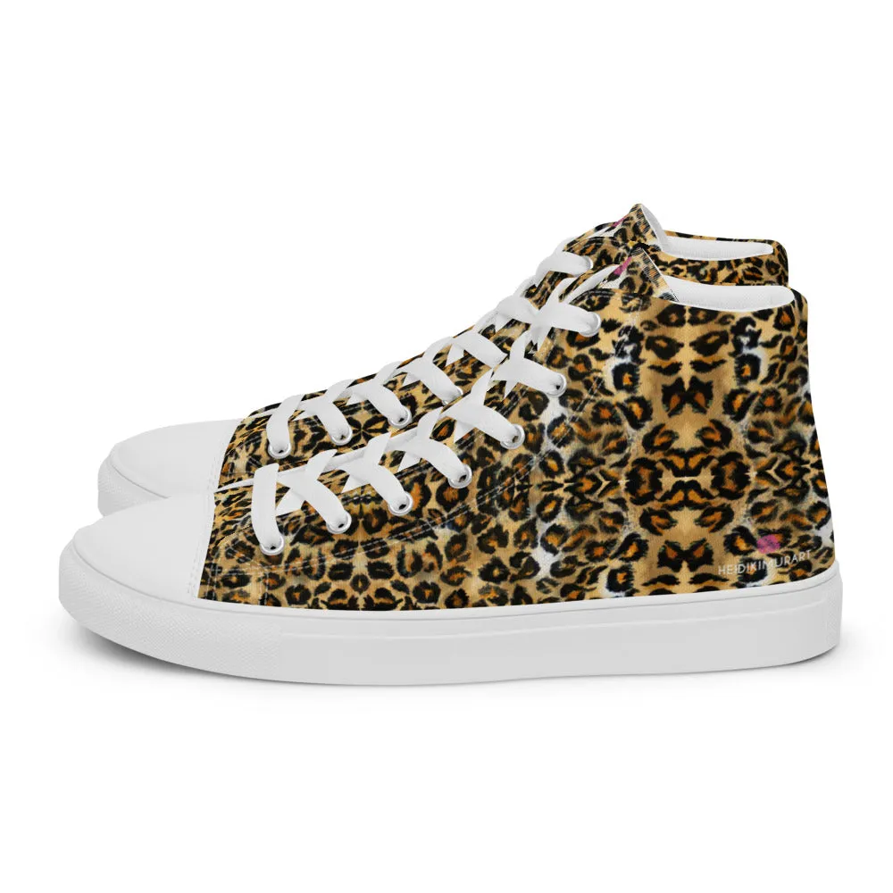 Brown Leopard Men's High Top, Leopard Animal Print Men’s High Top Canvas Sneaker Shoes (US Size: 5-13)