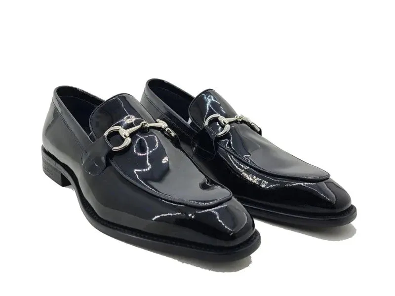 Carrucci Black Patent Leather Men's Slip-On Dress Shoe Sliver Buckle