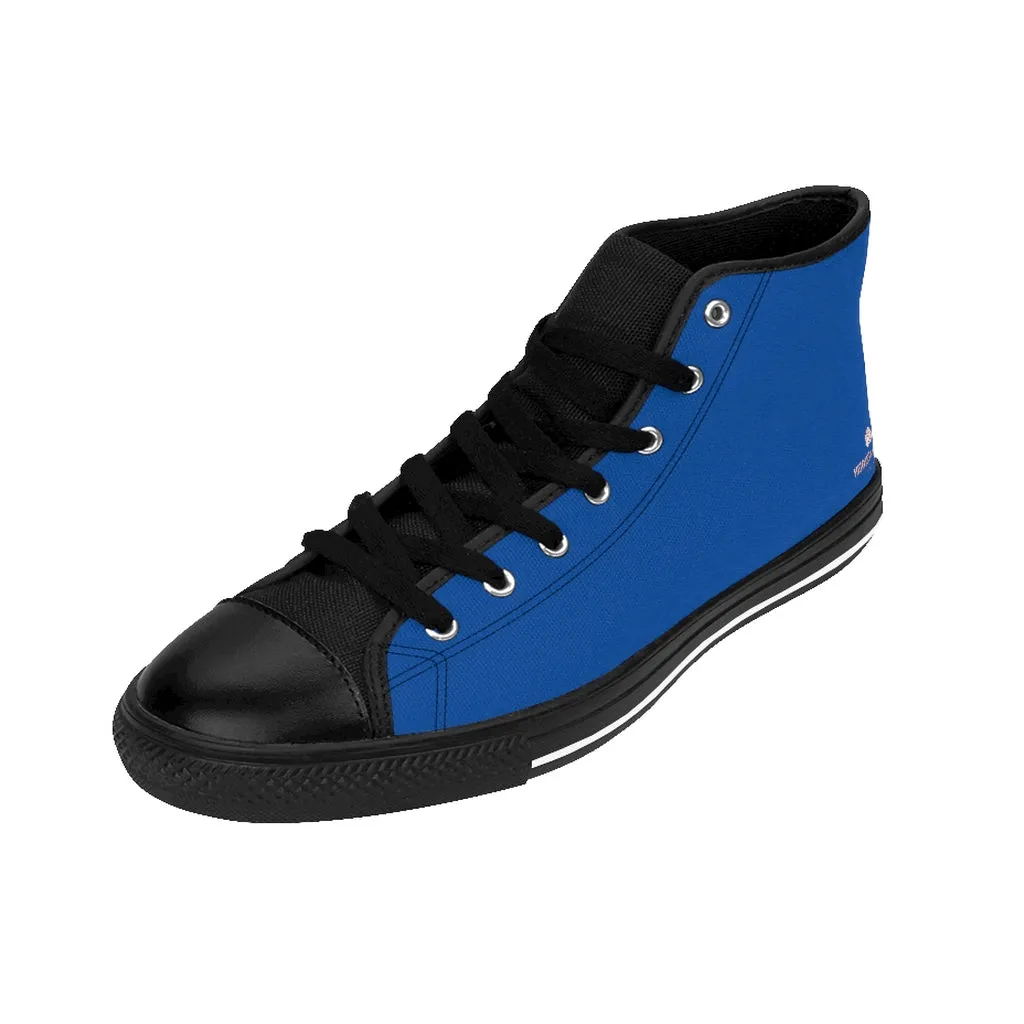 Dark Blue Men's High-top Sneakers, Solid Color Minimalist Designer Tennis Running Shoes