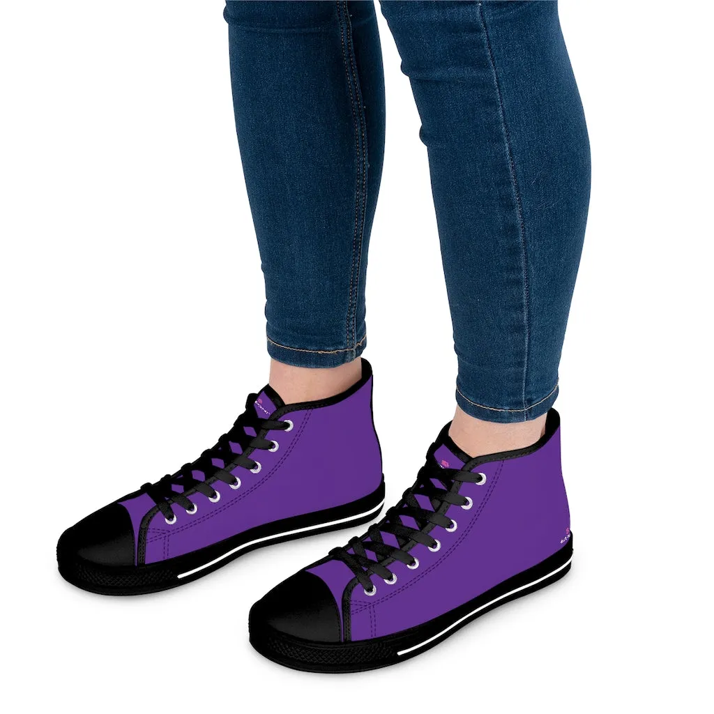 Dark Purple Ladies' High Tops, Solid Purple Color Best Women's High Top Sneakers Canvas Tennis Shoes