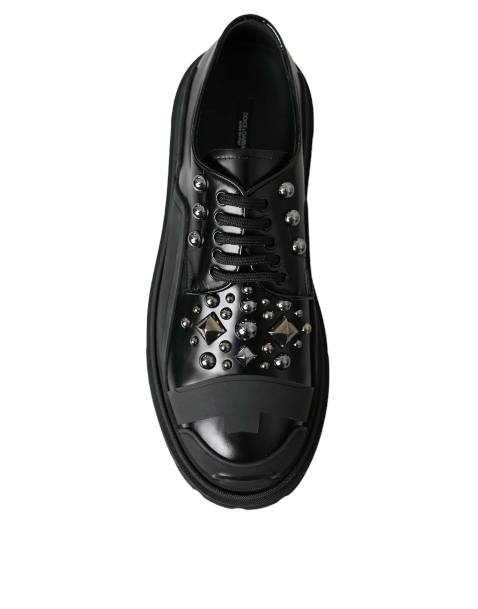 Dolce & Gabbana Black Leather Studded Trekking Sneakers Shoes