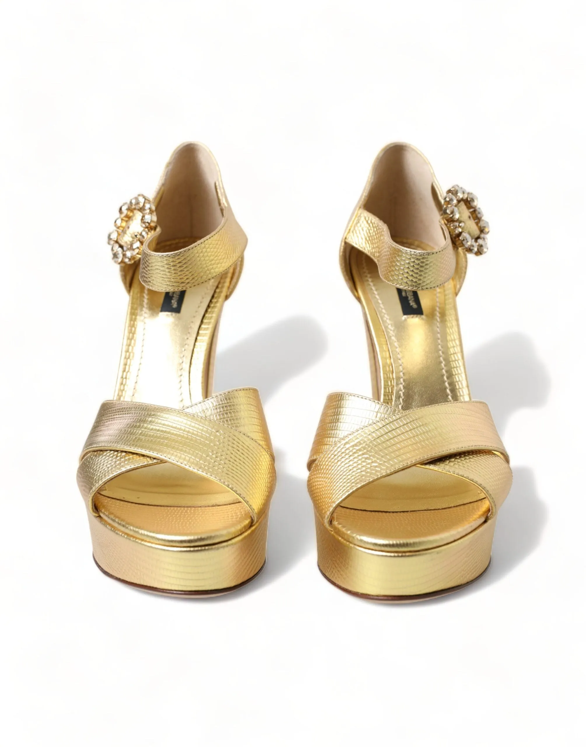 Dolce & Gabbana Gold Crystal-Embellished Leather Sandals