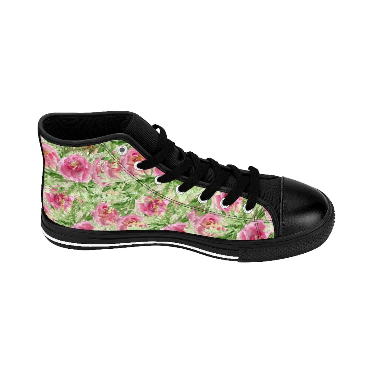 Garden Rose Floral Women's Sneakers, Pink Designer High Top Sneakers Running Shoes