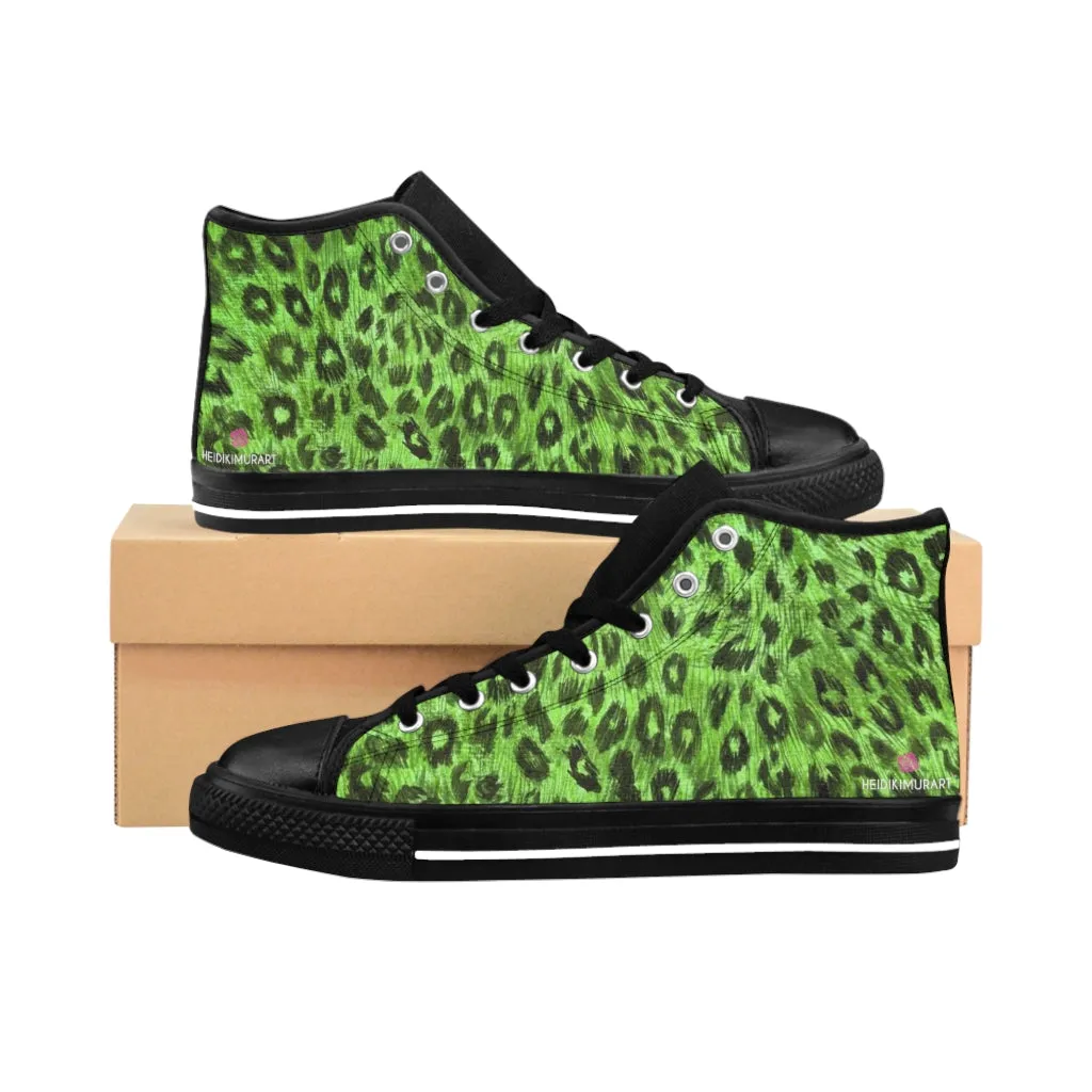 Green Leopard Men's High Tops, Animal Print Designer Best High-top Sneakers For Men (US Size: 6-14)