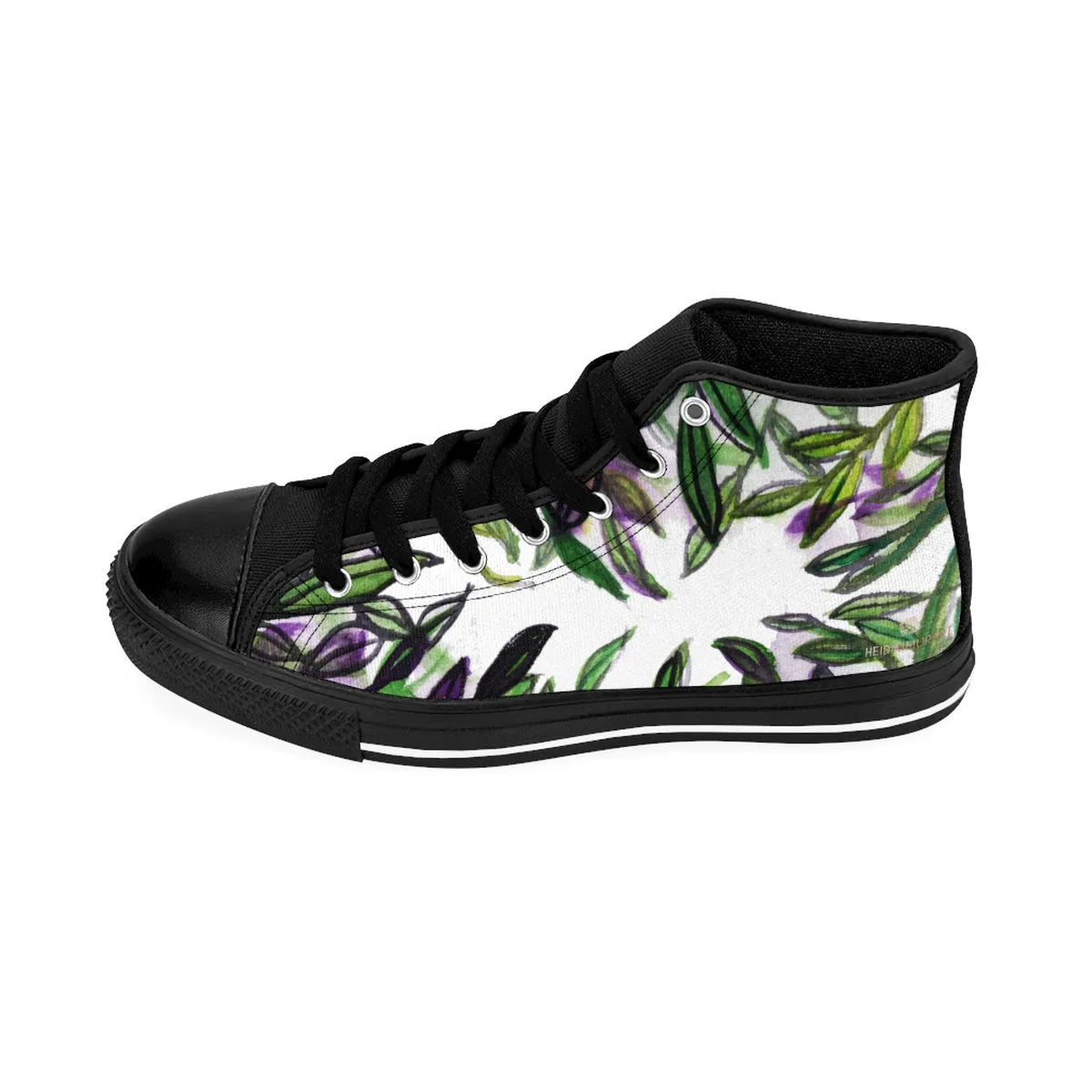 Green Tropical Leaf Men's Sneakers, Tropical Print Men's High-top Tennis Running Shoes