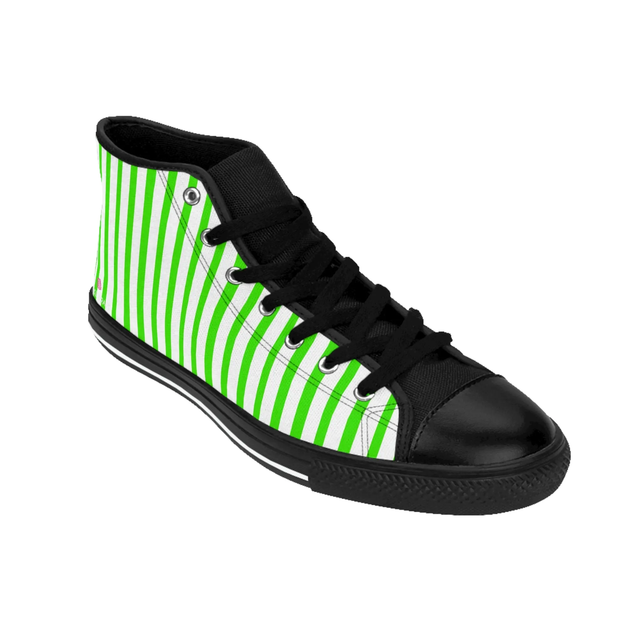 Green White Striped Men's Sneakers, Modern Stripes Men's Designer Tennis Running Shoes (US Size: 6-14)