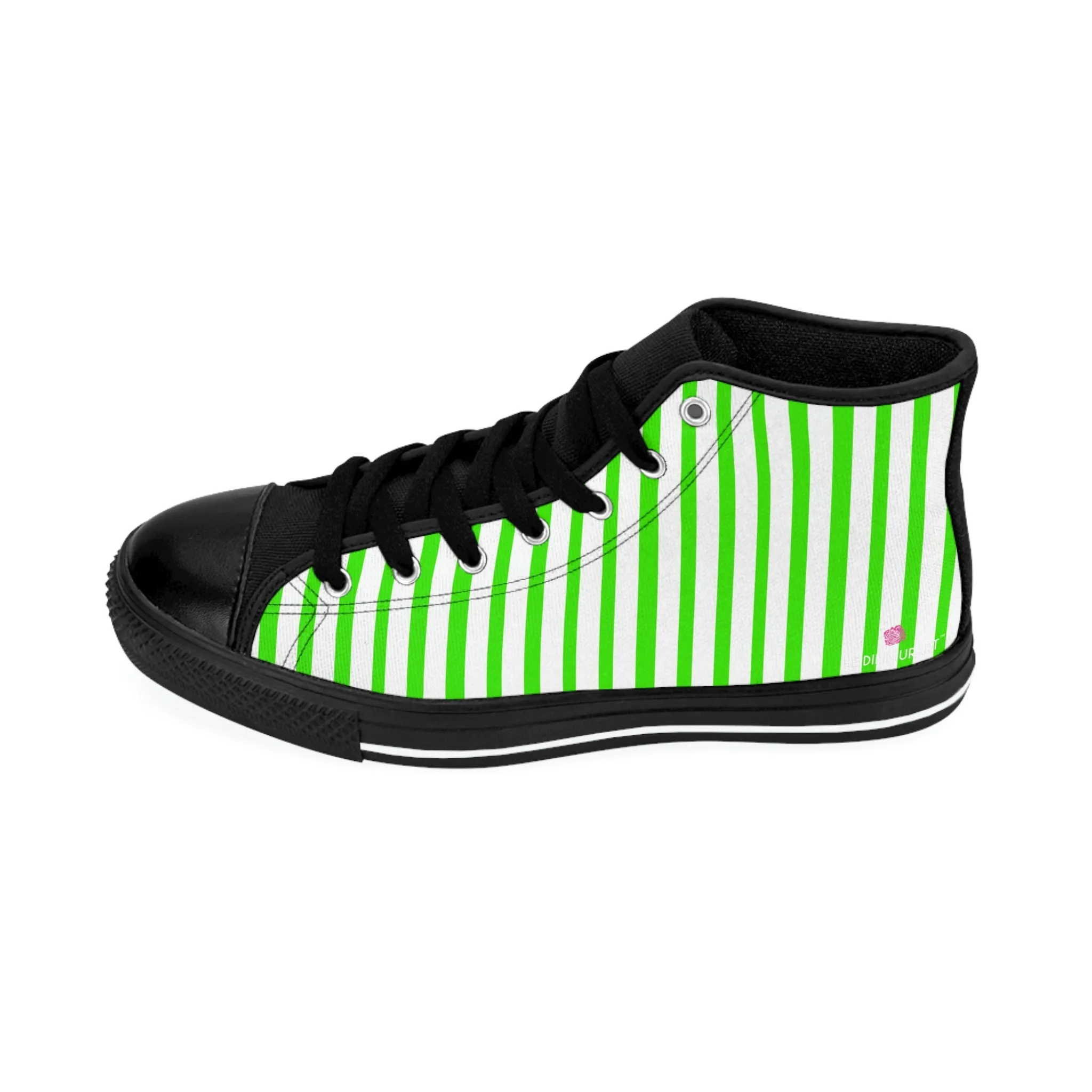 Green White Striped Men's Sneakers, Modern Stripes Men's Designer Tennis Running Shoes (US Size: 6-14)