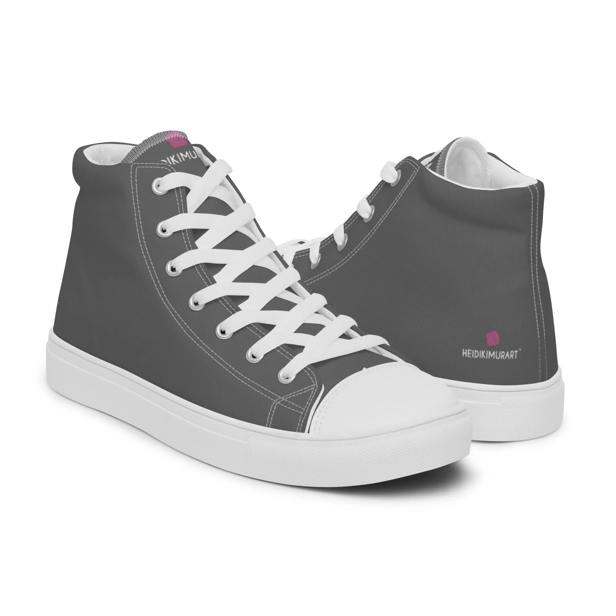 Grey Color Men's High Tops Shoes, Solid Dark Grey Color Men’s High Top Canvas Sneaker Shoes (US Size: 5-13)