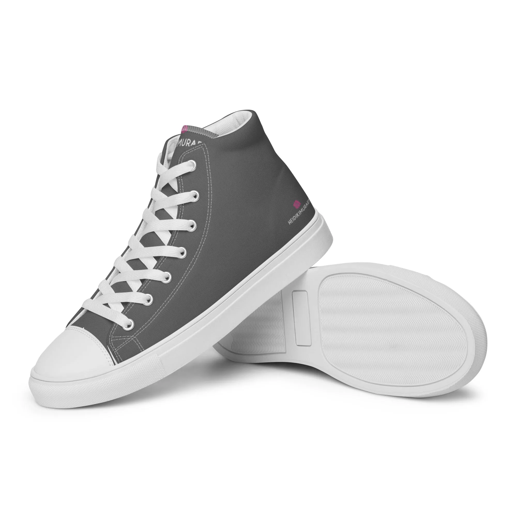 Grey Color Men's High Tops Shoes, Solid Dark Grey Color Men’s High Top Canvas Sneaker Shoes (US Size: 5-13)