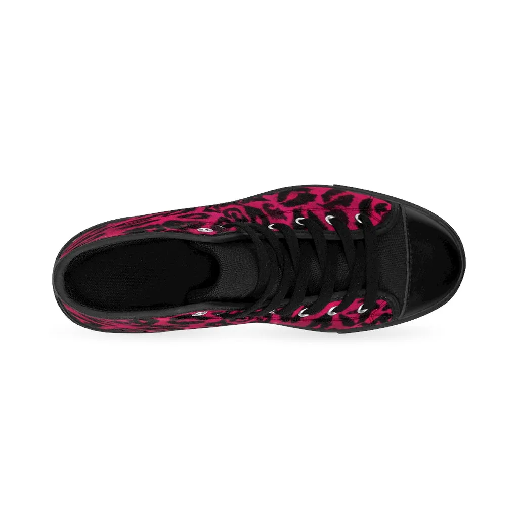 Hot Pink Leopard Women's Sneakers, Animal Print Designer High-top Sneakers Tennis Shoes