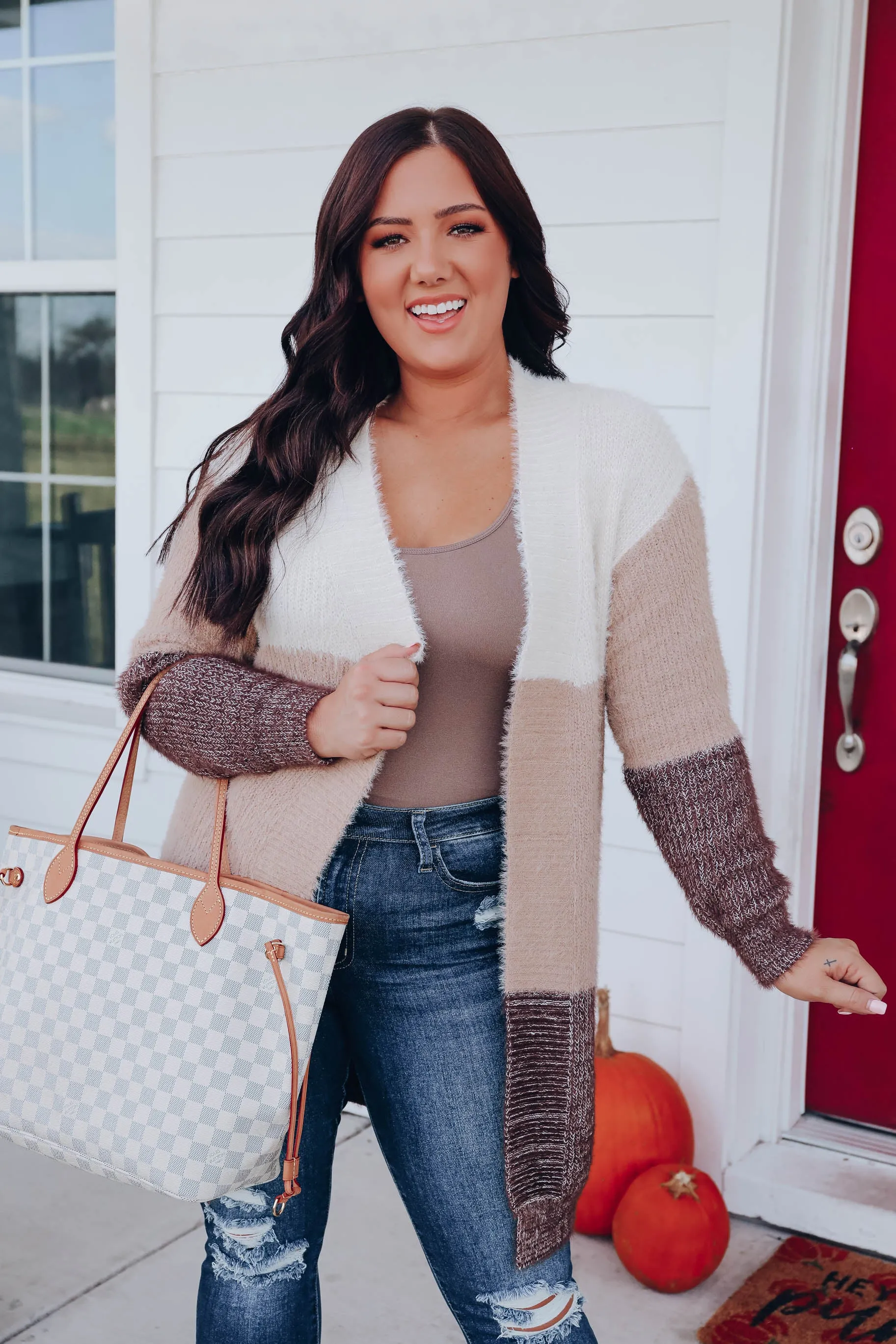 Janelle Color Block Cardigan - Taupe