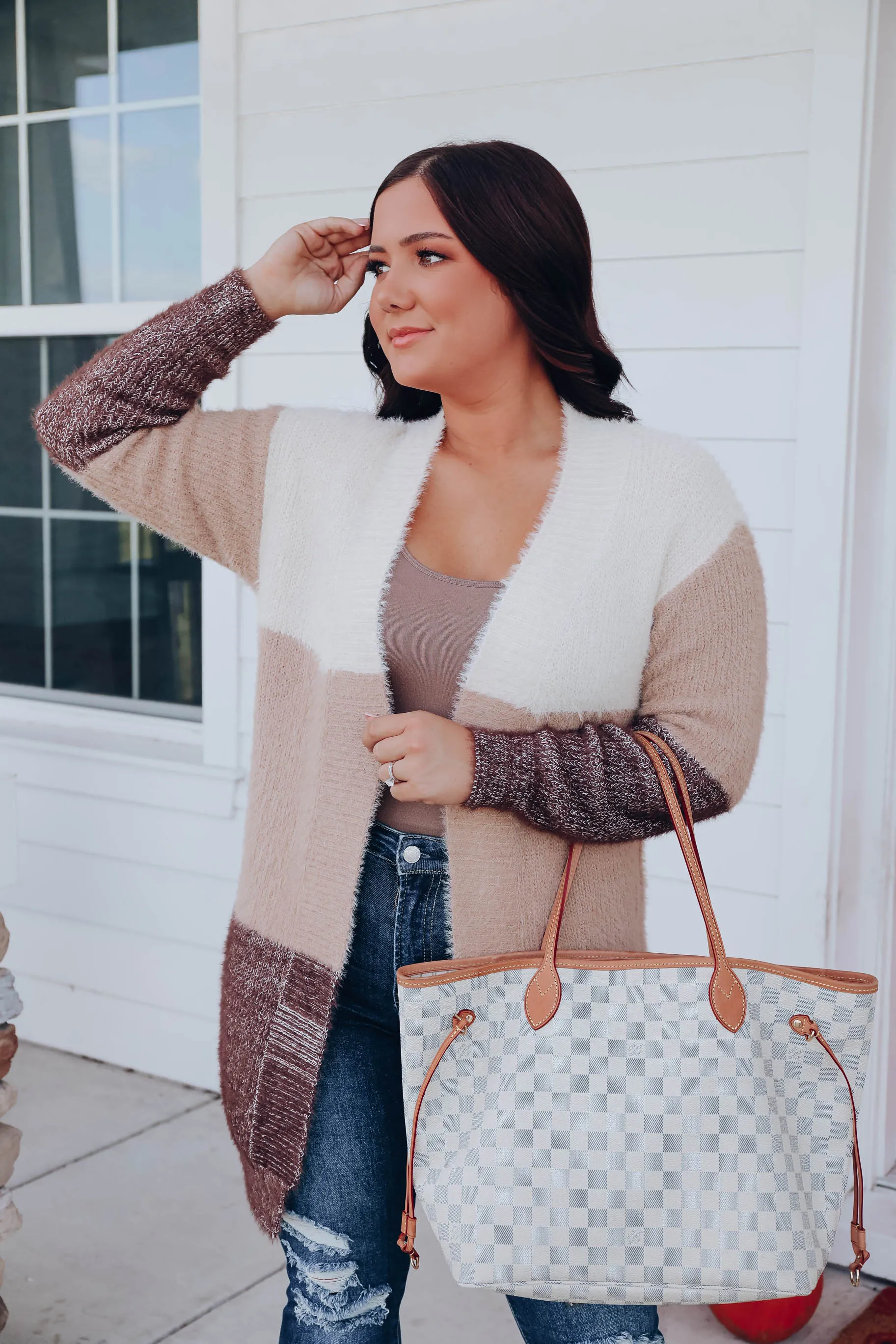 Janelle Color Block Cardigan - Taupe