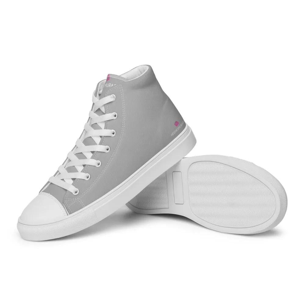 Light Grey Men's Sneakers, Solid Color Modern Minimalism High Top Tennis Shoes For Men