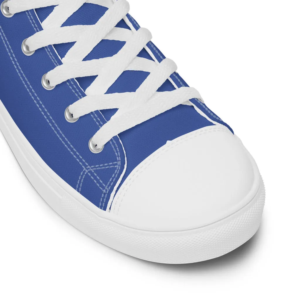 Marine Blue Men's High Tops, Solid Bright Blue Color Men’s High Top Canvas Sneaker Shoes (US Size: 5-13)