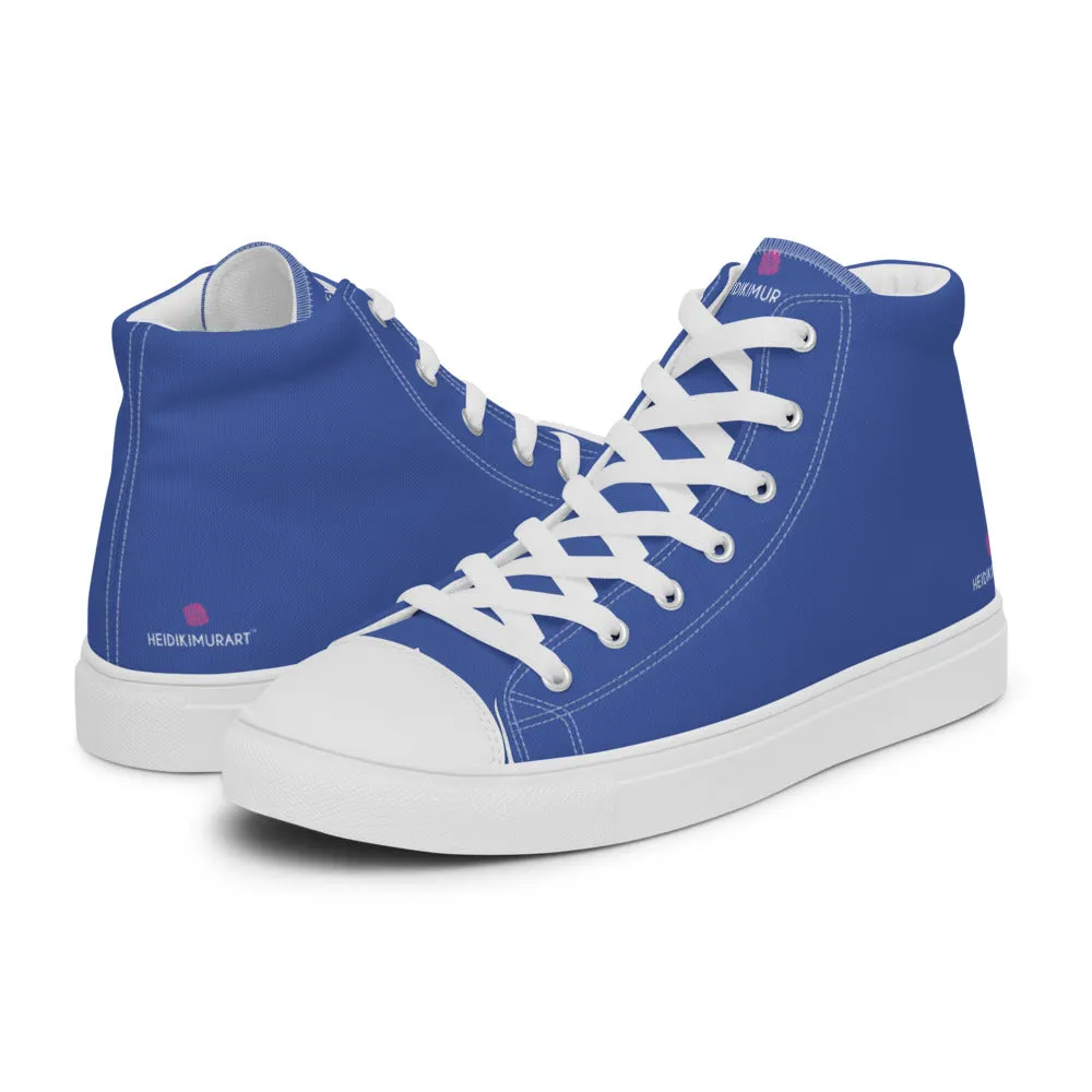 Marine Blue Men's High Tops, Solid Bright Blue Color Men’s High Top Canvas Sneaker Shoes (US Size: 5-13)