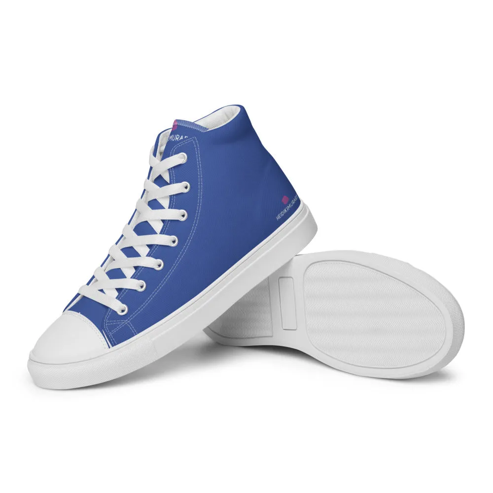 Marine Blue Men's High Tops, Solid Bright Blue Color Men’s High Top Canvas Sneaker Shoes (US Size: 5-13)