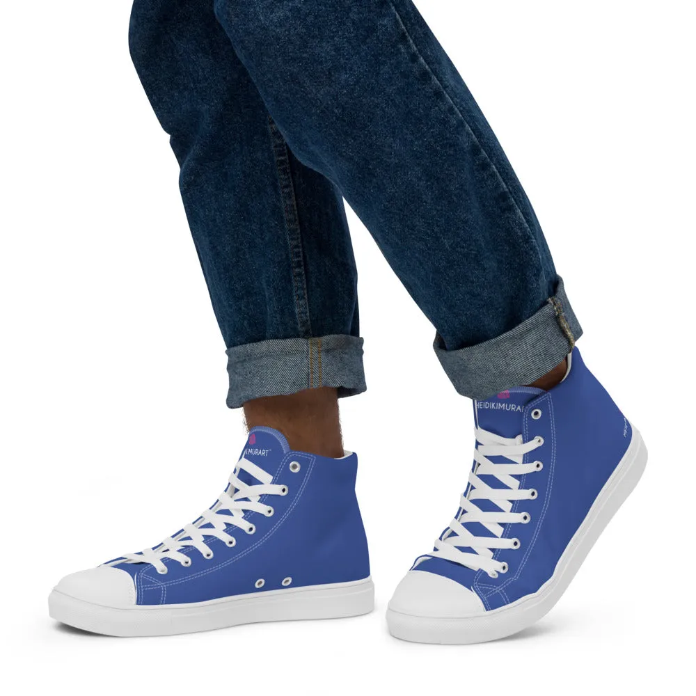 Marine Blue Men's High Tops, Solid Bright Blue Color Men’s High Top Canvas Sneaker Shoes (US Size: 5-13)