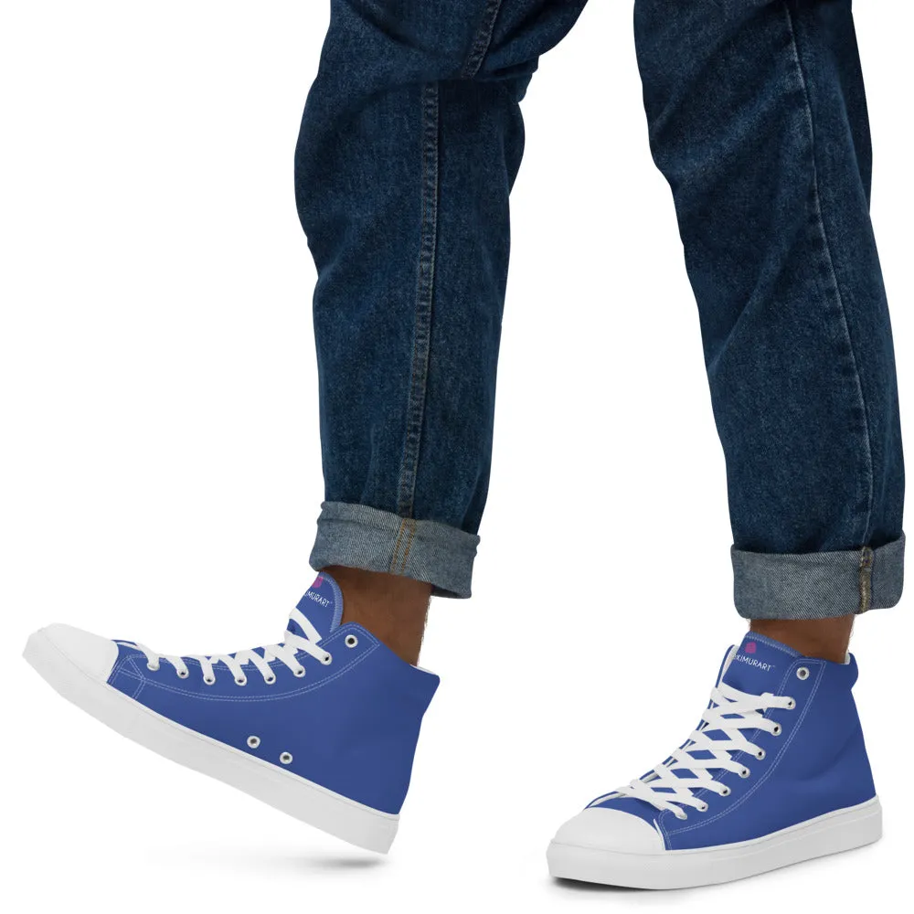 Marine Blue Men's High Tops, Solid Bright Blue Color Men’s High Top Canvas Sneaker Shoes (US Size: 5-13)