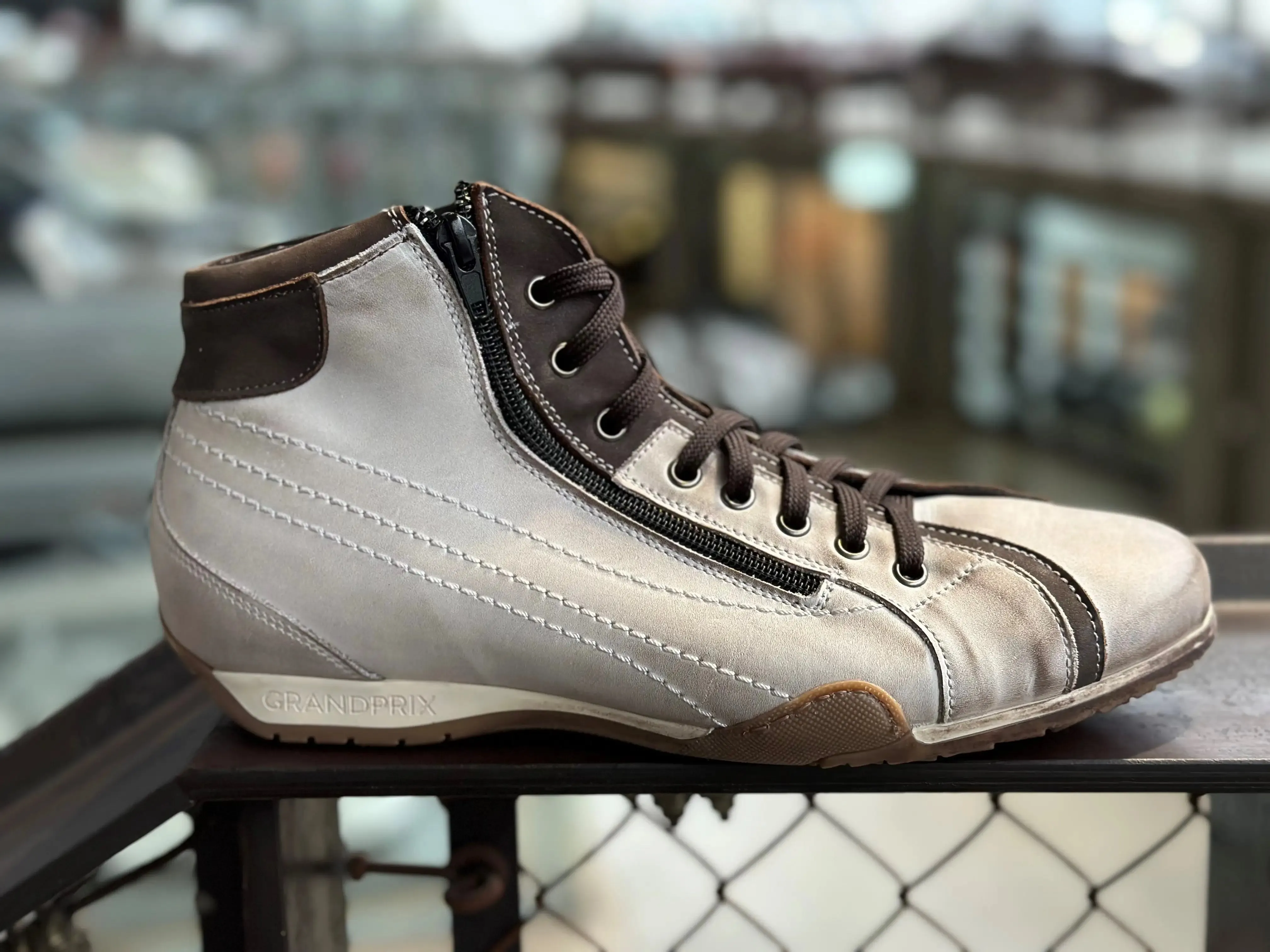 Men's GrandPrix High-Top Sneaker in Off White (Chalk and Dark Brown)