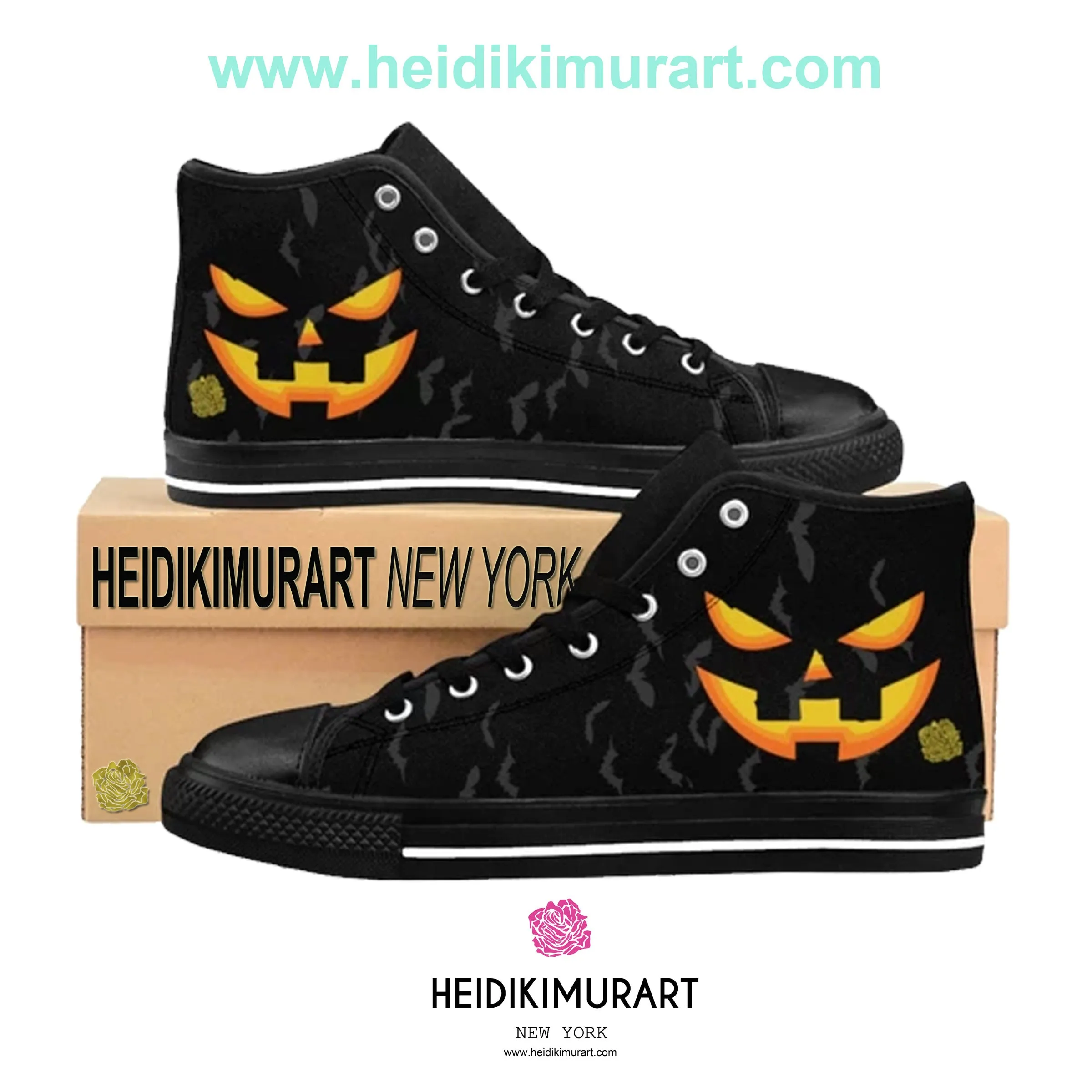 Men's Halloween Sneakers, Party Bats Orange Creepy Pumpkin Face Men's High-Top Sneakers