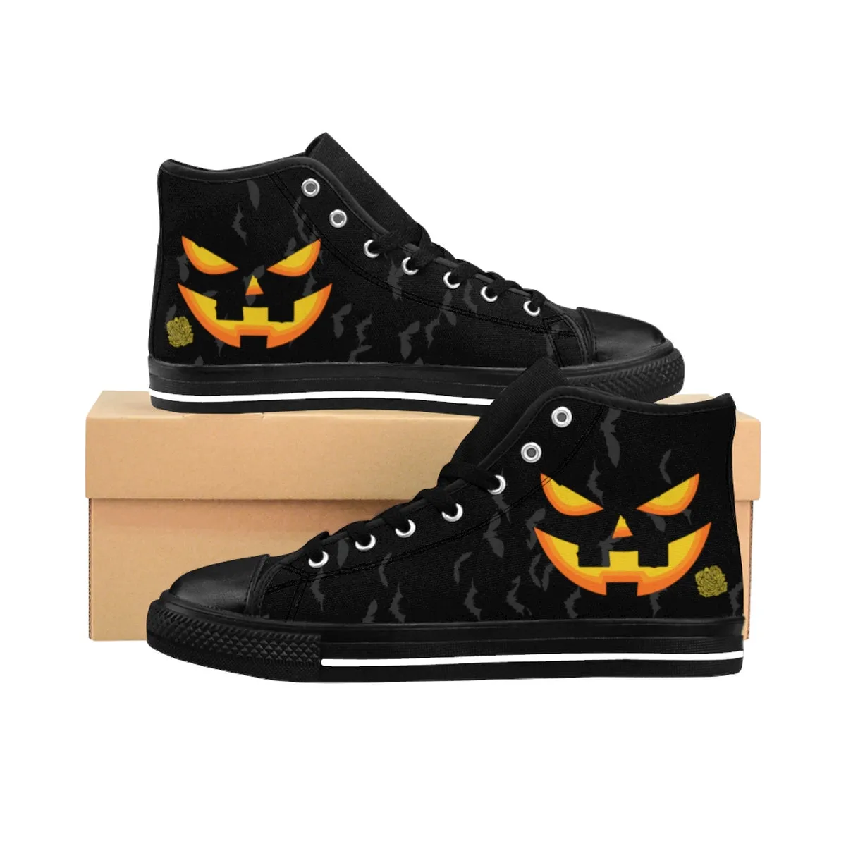 Men's Halloween Sneakers, Party Bats Orange Creepy Pumpkin Face Men's High-Top Sneakers