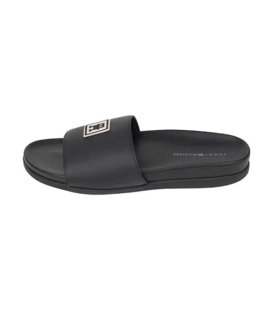 Men's Rubber Patch Leather Sandal Black