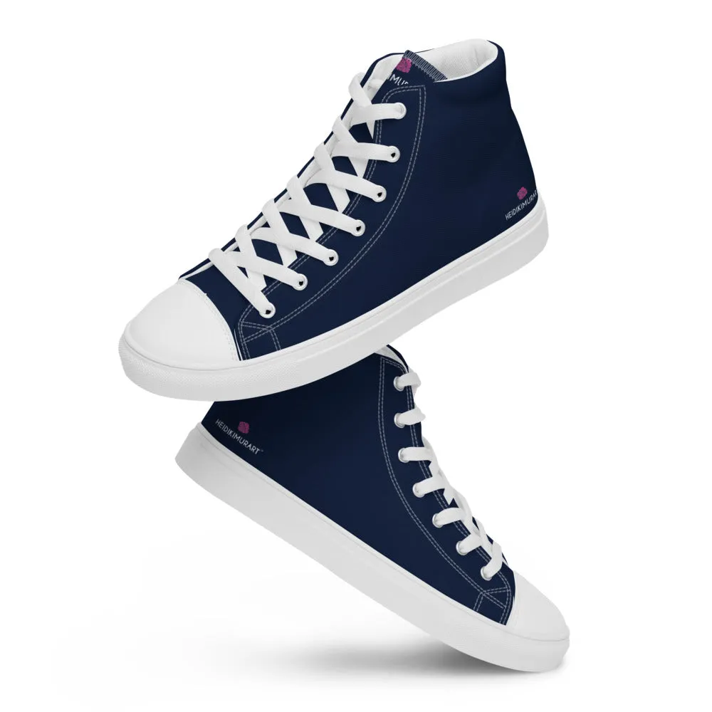 Navy Blue Color Men's High Tops, Solid Dark Blue Color Men’s High Top Canvas Sneaker Shoes (US Size: 5-13)