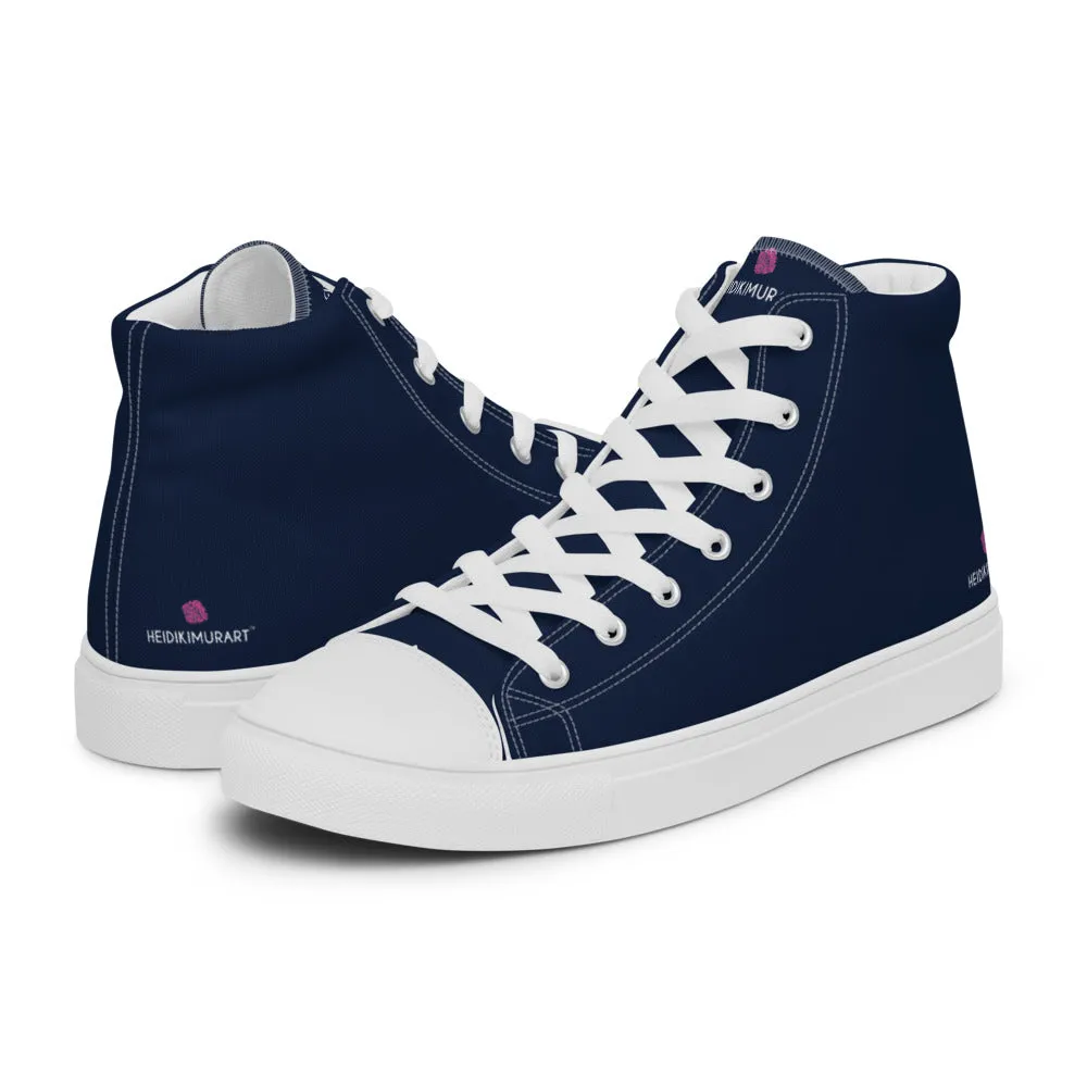 Navy Blue Color Men's High Tops, Solid Dark Blue Color Men’s High Top Canvas Sneaker Shoes (US Size: 5-13)