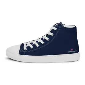 Navy Blue Color Men's High Tops, Solid Dark Blue Color Men’s High Top Canvas Sneaker Shoes (US Size: 5-13)