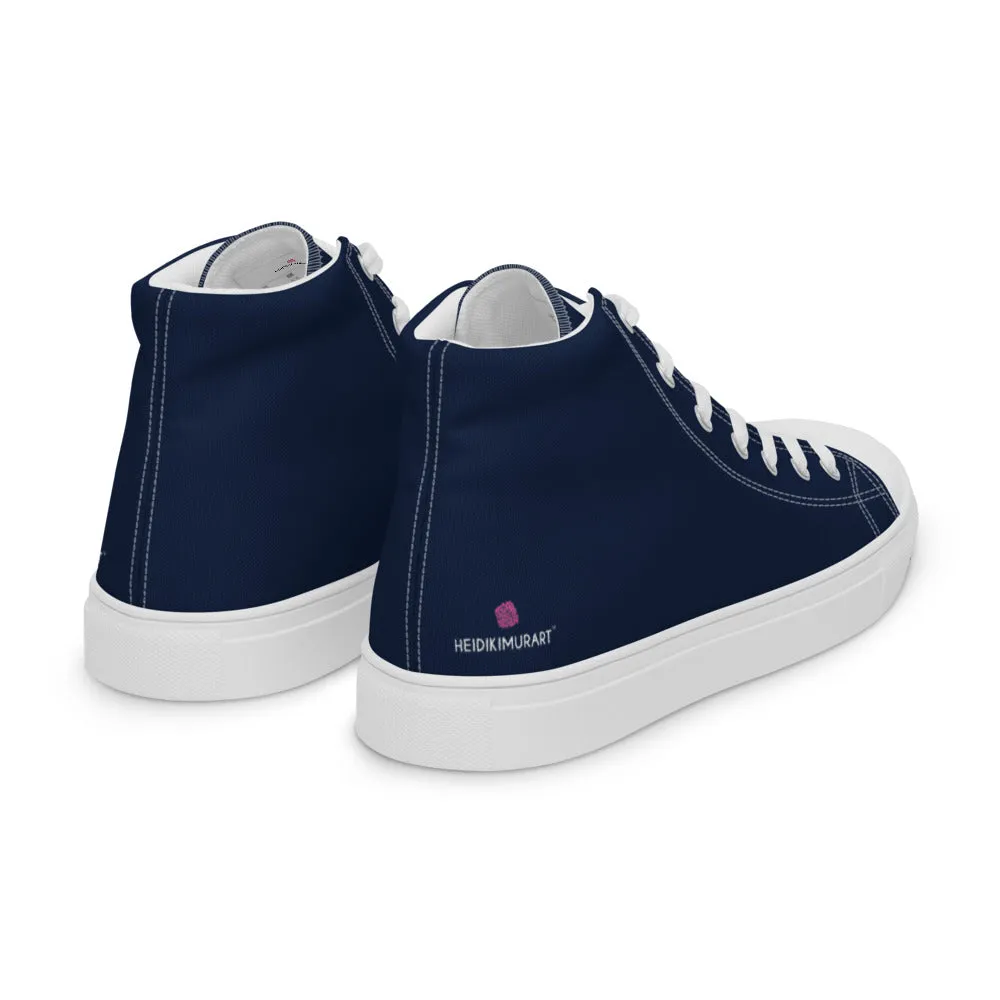 Navy Blue Color Men's High Tops, Solid Dark Blue Color Men’s High Top Canvas Sneaker Shoes (US Size: 5-13)