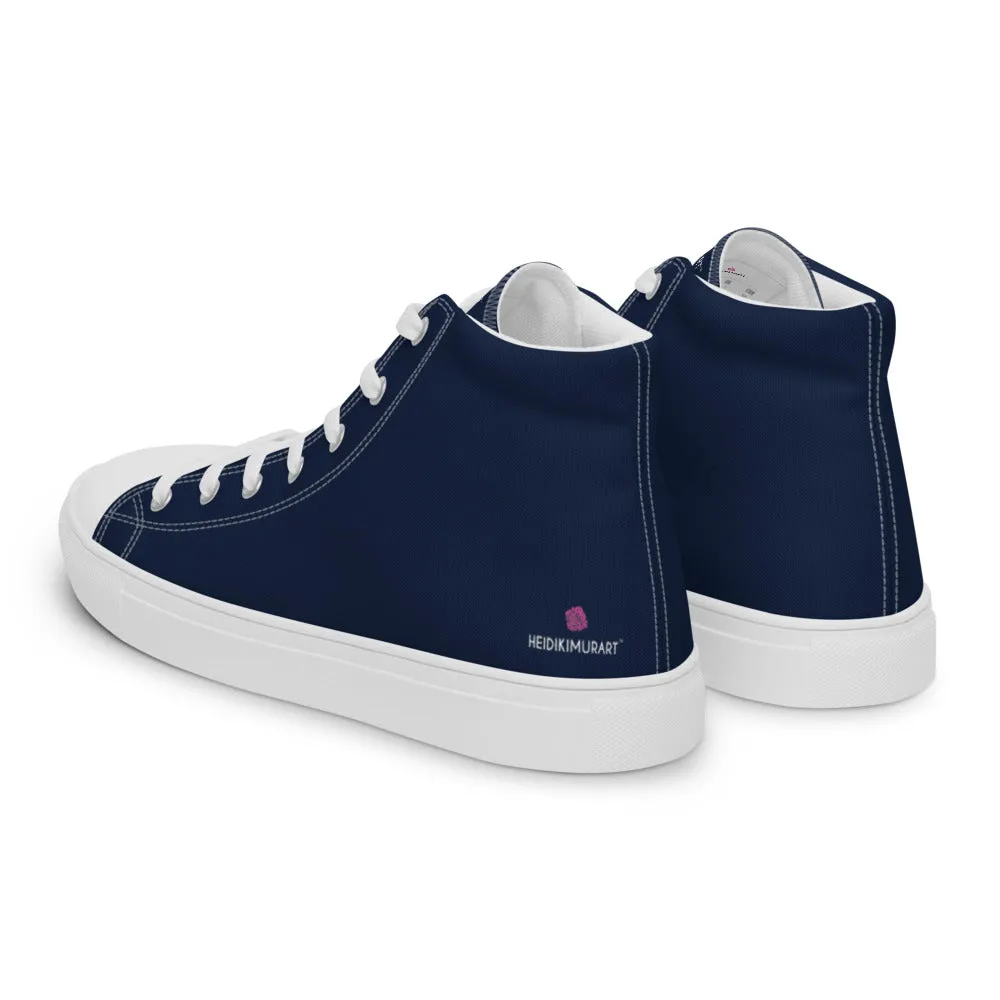 Navy Blue Color Men's High Tops, Solid Dark Blue Color Men’s High Top Canvas Sneaker Shoes (US Size: 5-13)