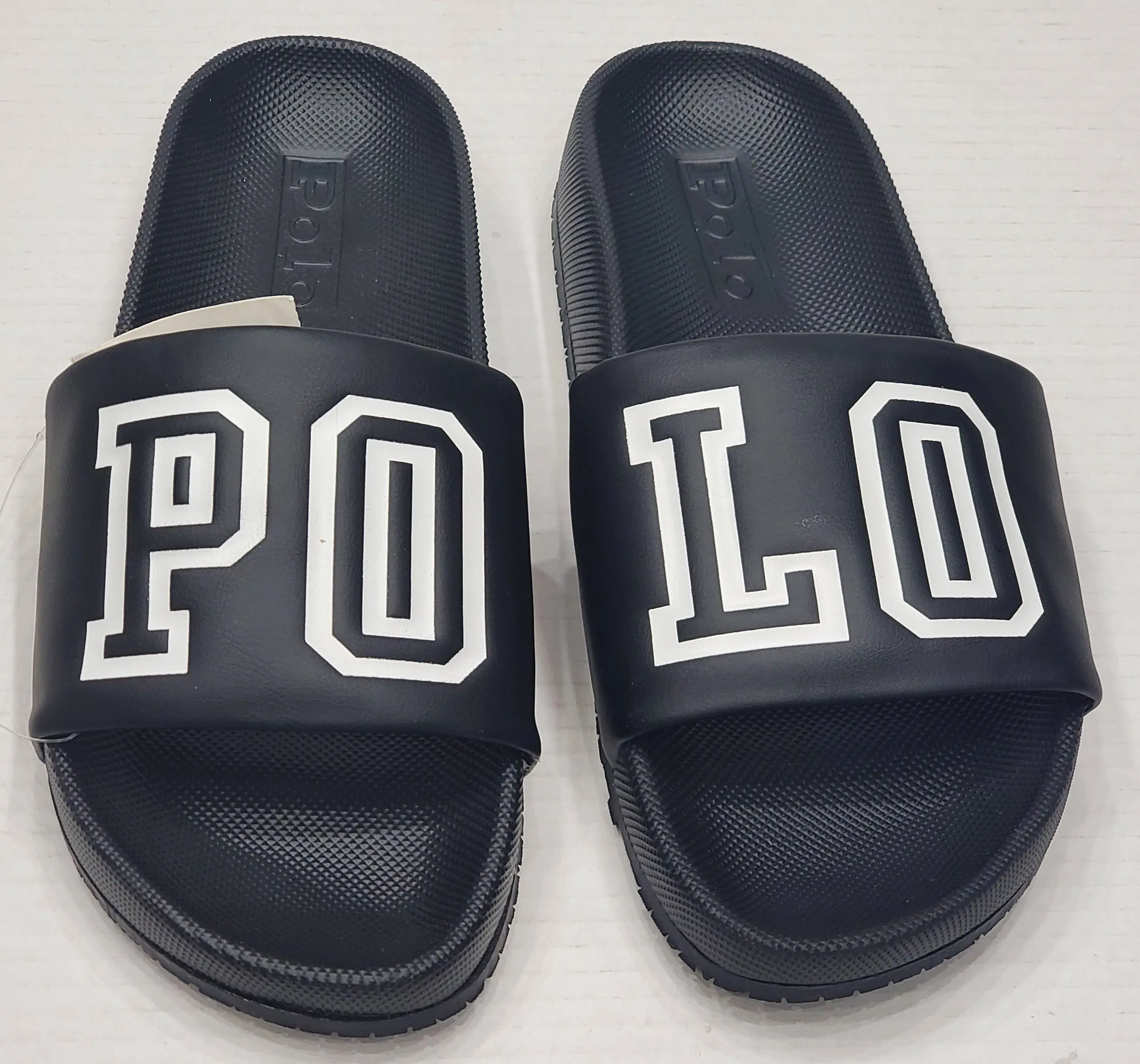 Nwt Polo Ralph Lauren Black Polo Spellout Slides w/o Box