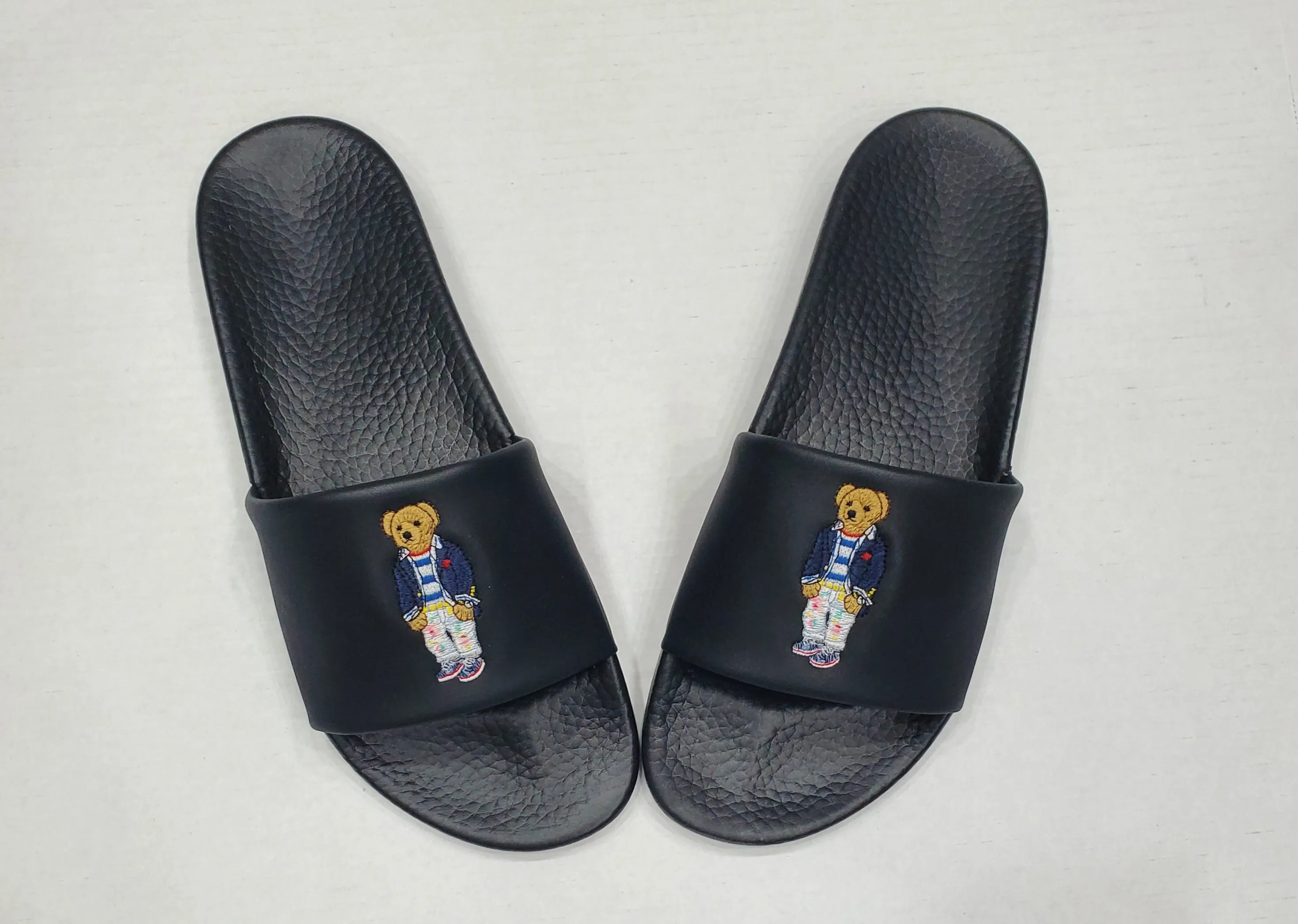 Nwt Polo Ralph Lauren Black  Splatter Teddy Bear Slides