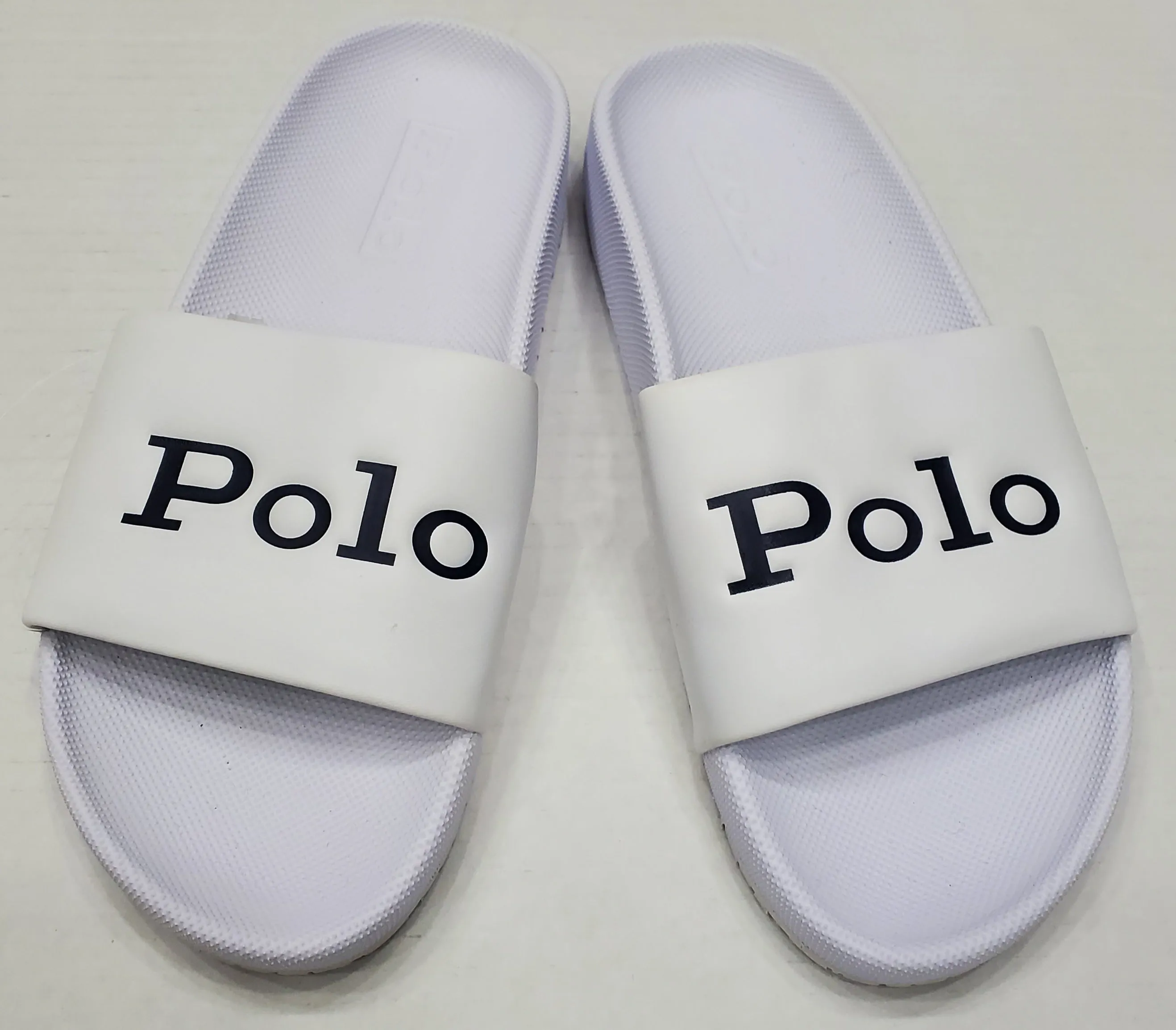 Nwt Polo Ralph Lauren White Polo Spellout Slides w/o Box