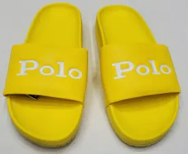 Nwt Polo Ralph Lauren Womens Yellow Polo Spellout Slides w/o Box