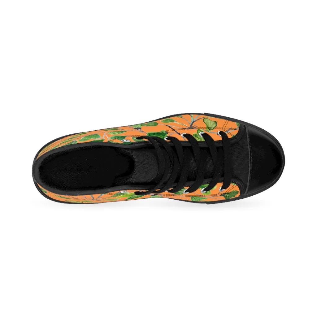 Orange Green Maidenhair Men's Tennis Shoes, Tropical Print Designer Best High-top Sneakers For Men