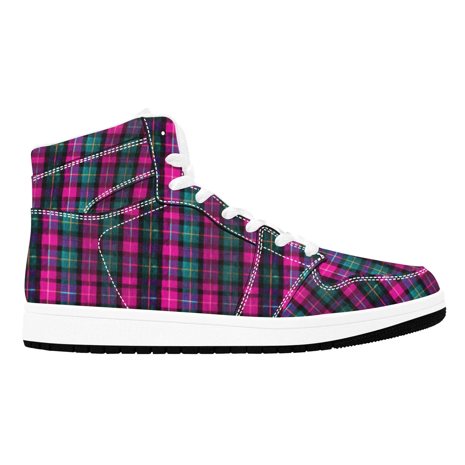 Pink Plaid Sneakers For Men/ Women, Pink Plaid Print Best Designer Unisex Women's or Men's High Top Sneakers (Men's US Size: 4-12) (Women's US Size: 5-13)