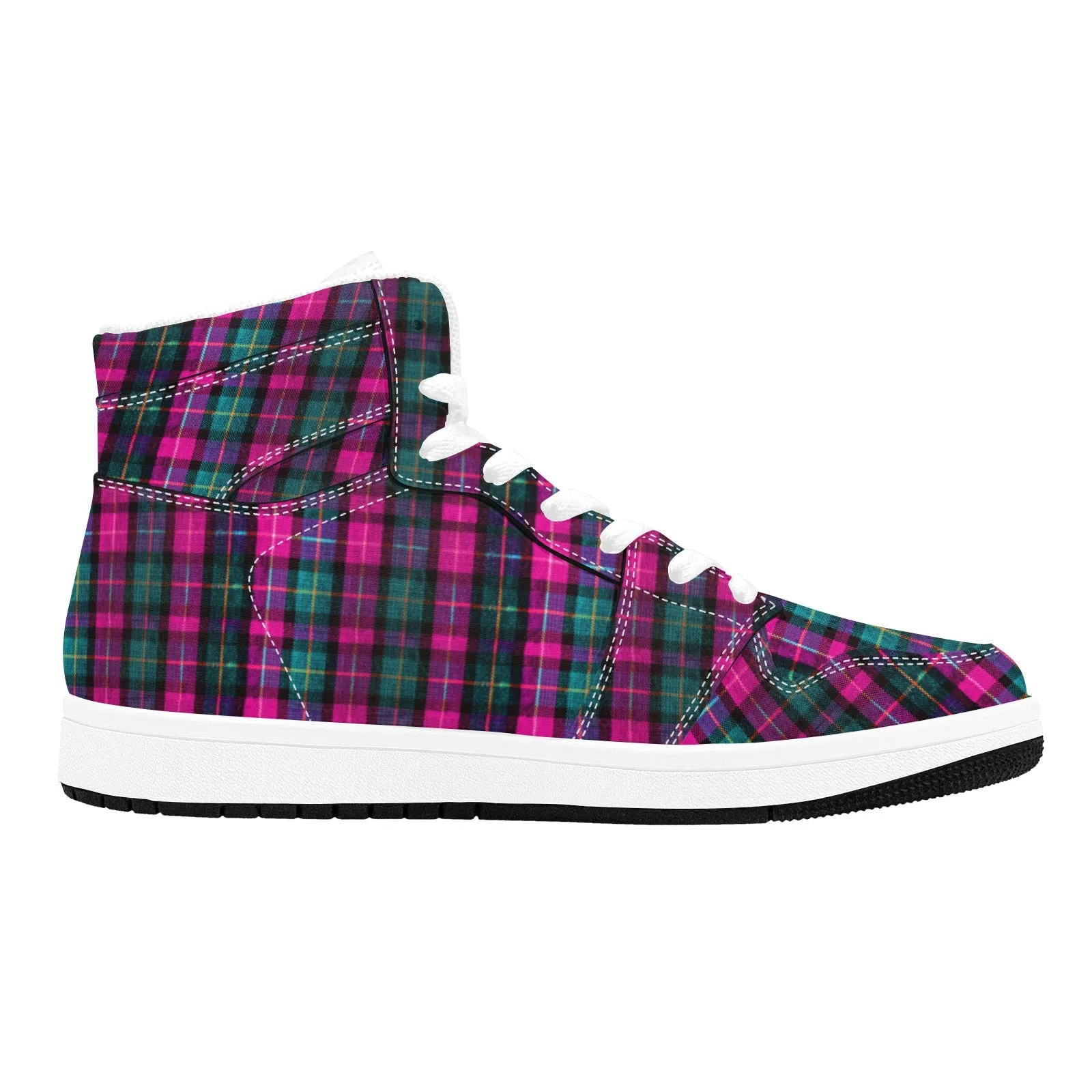 Pink Plaid Sneakers For Men/ Women, Pink Plaid Print Best Designer Unisex Women's or Men's High Top Sneakers (Men's US Size: 4-12) (Women's US Size: 5-13)