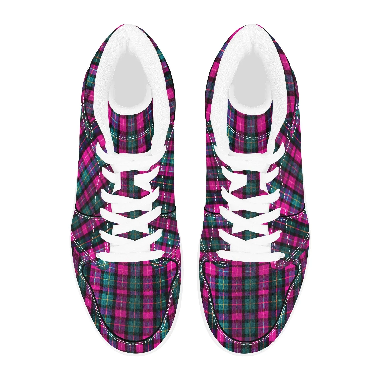 Pink Plaid Sneakers For Men/ Women, Pink Plaid Print Best Designer Unisex Women's or Men's High Top Sneakers (Men's US Size: 4-12) (Women's US Size: 5-13)