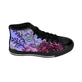 Purple Rose Women's Sneakers, Romantic Floral Print Women's High-top Tennis Shoes (US Size 6-12)