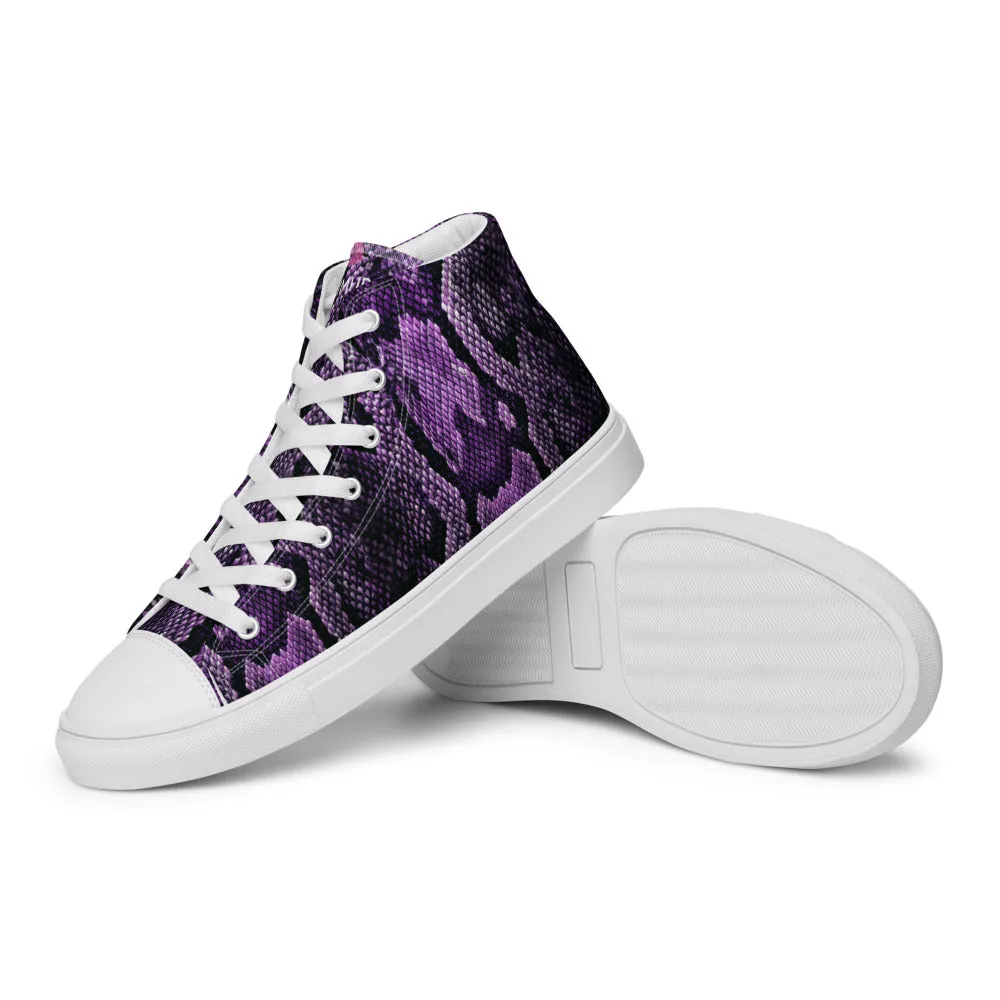 Purple Snake Print Men's Sneakers, Modern Python Stylish Snake Print Designer Men's High Top Tennis Shoes (US Size: 5-13)