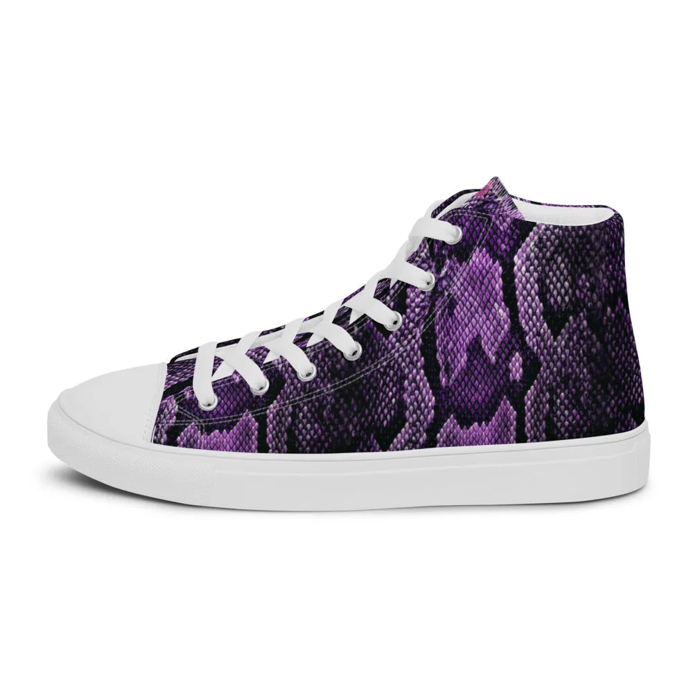 Purple Snake Print Men's Sneakers, Modern Python Stylish Snake Print Designer Men's High Top Tennis Shoes (US Size: 5-13)