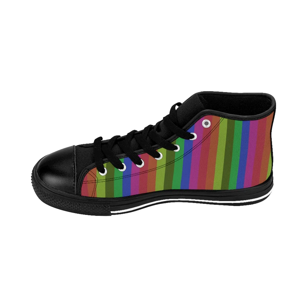 Rainbow Stripe Men's Sneakers, Gay Pride Nylon Canvas High-top Fashion Sneakers Shoes