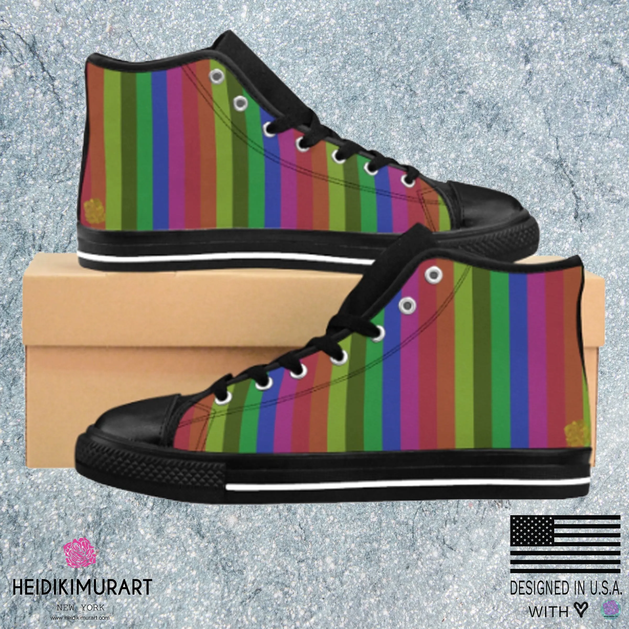 Rainbow Stripe Men's Sneakers, Gay Pride Nylon Canvas High-top Fashion Sneakers Shoes